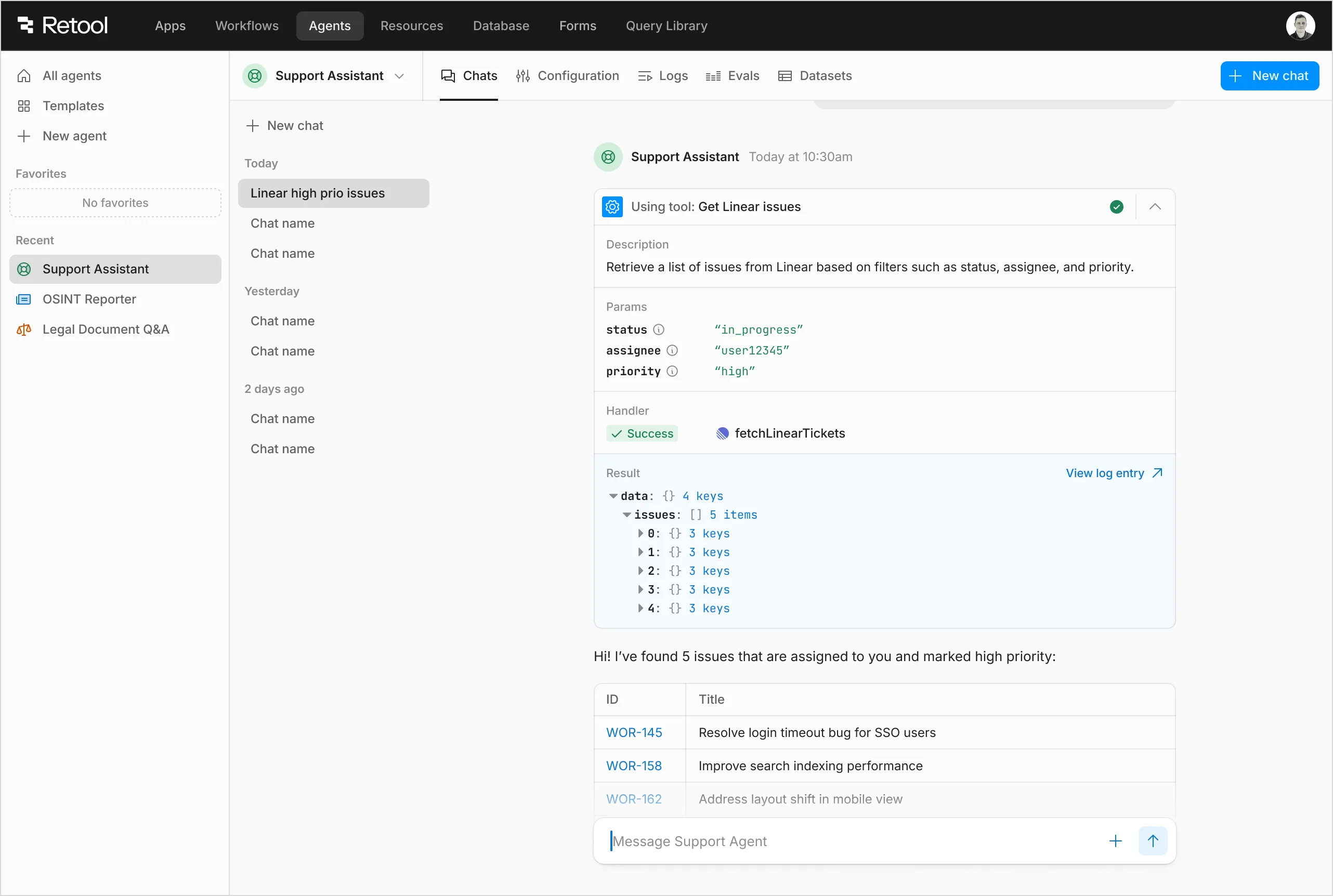 Agent chat interface