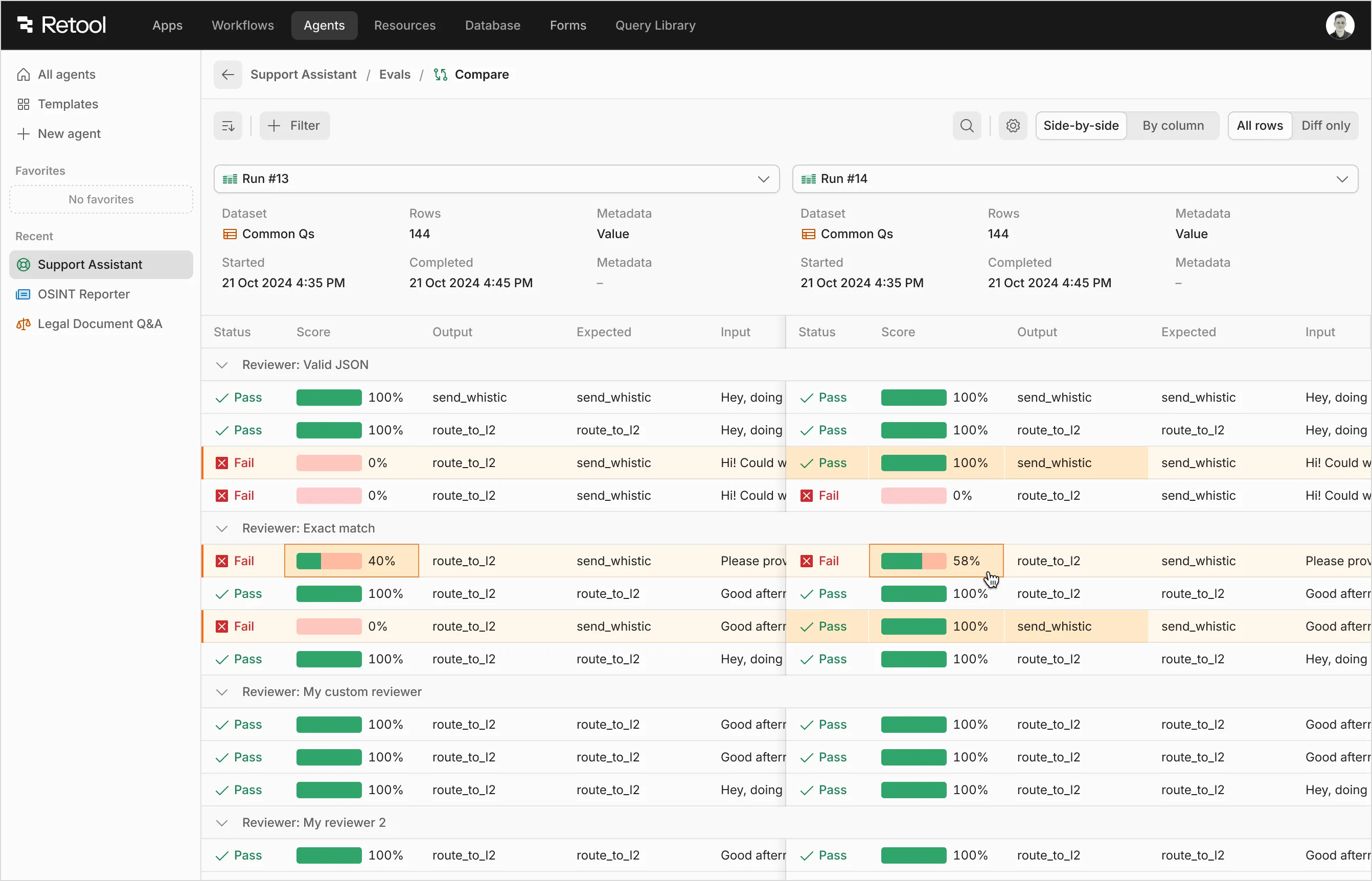 Eval comparison interface