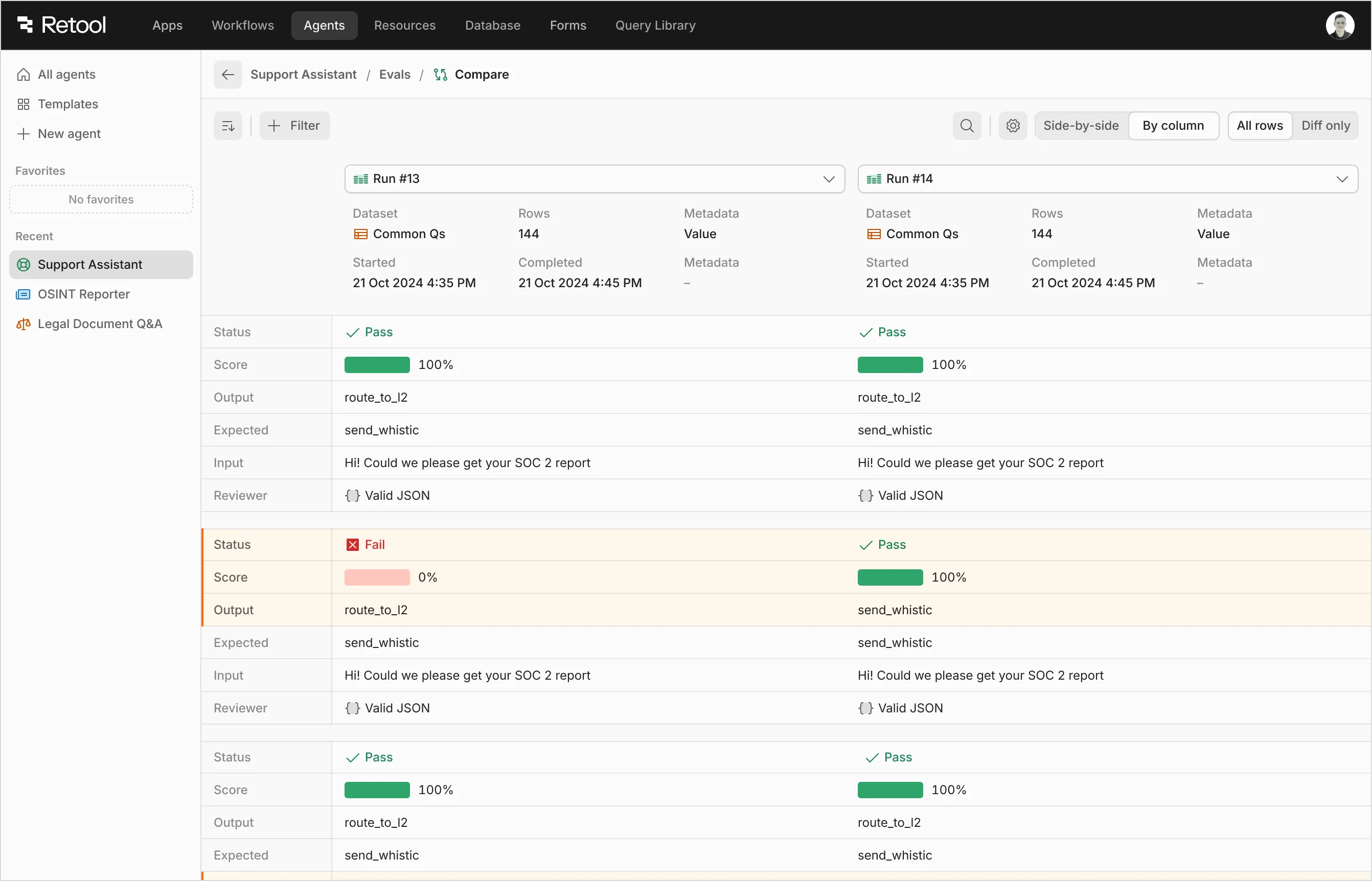 Eval comparison interface