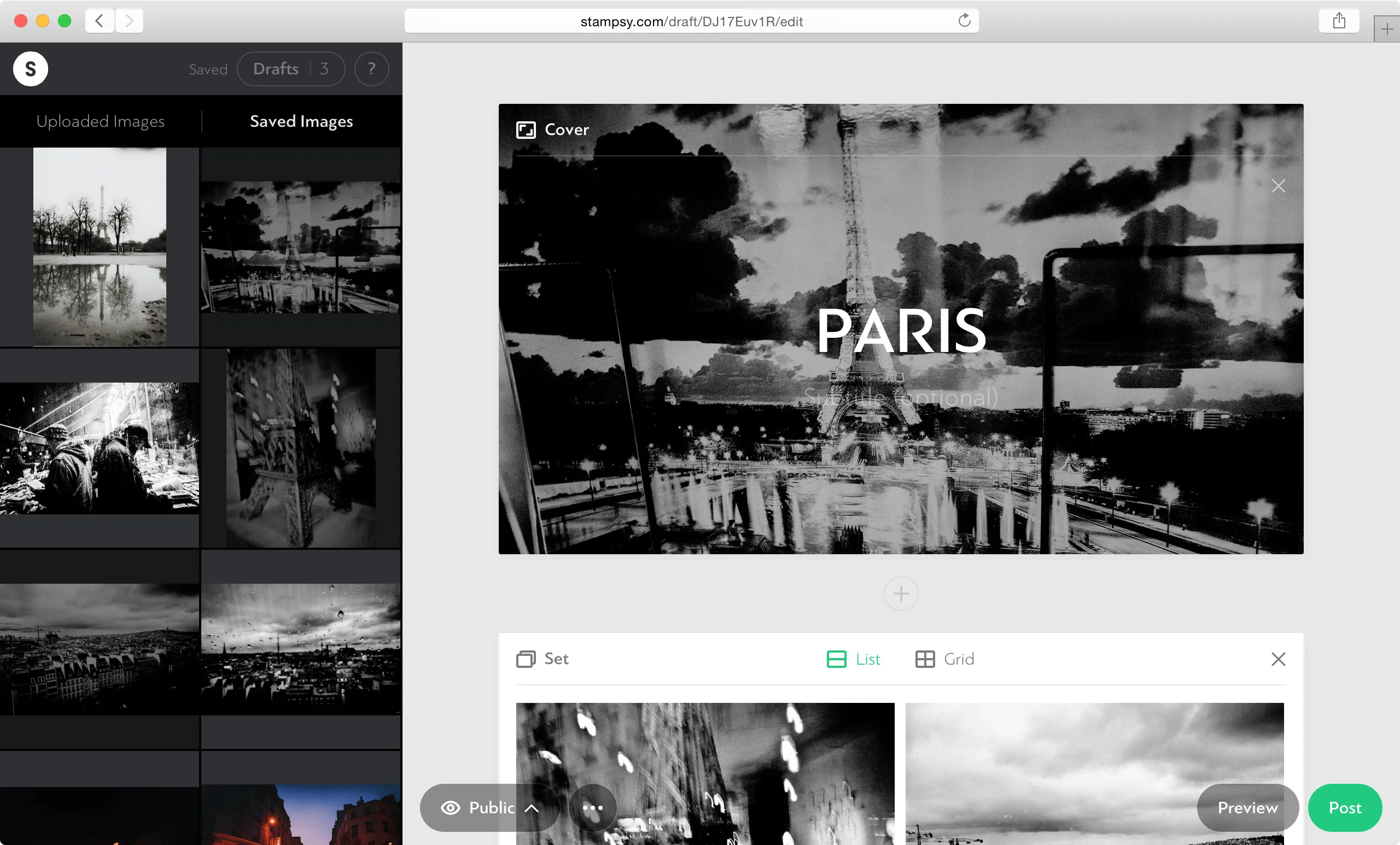 Visual editor for creating stories